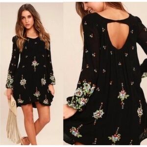Free People Black Floral Embroidered High-Low Dress